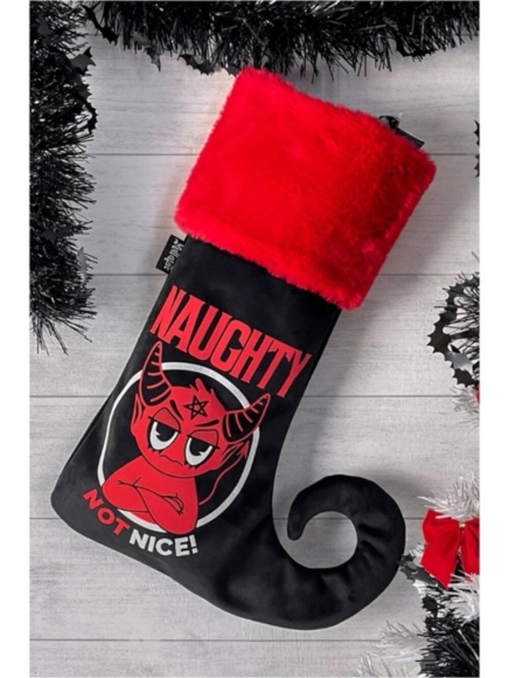 Killstar ✦ Naughty Hexmas Stocking ✦ Red Black Velvet Faux Fur Holiday Decor NWT